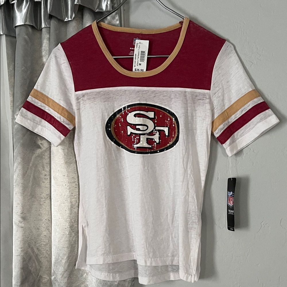San Francisco 49ers Girls' White & Cardinal Short Sleeve Tee